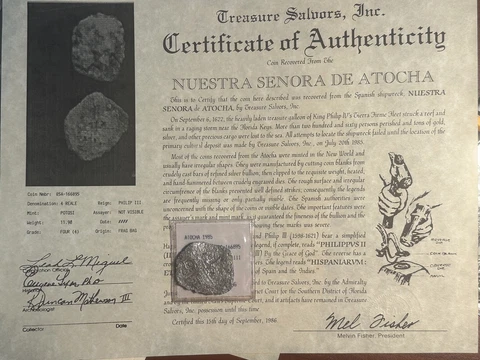 Atocha Shipwreck 4 Reales Grade 4 Potosi Mint Philip III Mel Fisher Photo COA Cover
