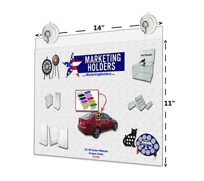 14"W x 11"H Window Mount Sign Holder Suction Cup with Hooks - Image 1 of 3