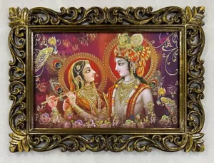 Krishna Kunstwerk Handarbeit Holz Wandhängerahmen Duco poliert (23 x 17 Zoll) - Bild 1 von 6