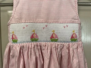 Carriage Boutiques Girl’s pink striped sailboat Smocked Dress size 4 $62 - Picture 1 of 6