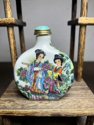 Antigua botella de tabaco de flores de bambú mariposa belleza mujer china antigua porcelana Foto 1 de 4