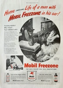 Mobil Freezone 1945 Anticongelación Anuncio Vintage Vida de un hombre en su coche - Imagen 1 de 1
