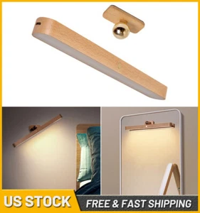 Wood USB Rechargeable LED Night Light Lamp Vanity Mirror Magnetic Light Bedside - Picture 1 of 18