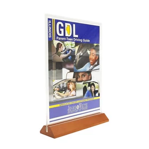 24PK 5x7" Acrylic T-Shape Sign Holder Clear Picture Frame, Wood Base Display - Picture 1 of 11