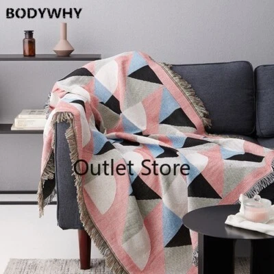 Vintage Geometric Knitted Sofa Throw Cotton Towel Tapestry Carpet Blanket - Image 1 of 4