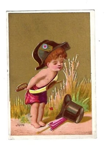 c1890 Stock Victorian Trade Card Young Boy With Navy French Hat & Sword - Picture 1 of 2