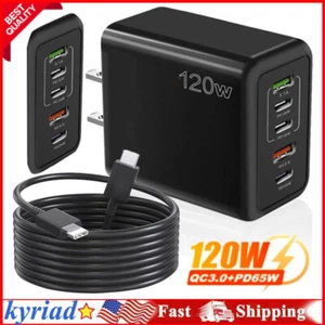 For iPhone 15 Pro Max Plus Samsung 120W USB-C PD Fast Wall Charger Type C Cable - Picture 1 of 15