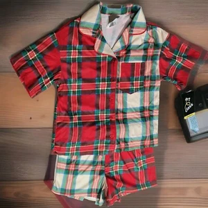 GIRLS PLAID FLANNEL PAJAMA SHORTS SET, SIZE M 8 - Picture 1 of 6