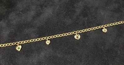 VTG 700 Gold 17k Tennis Bracelet 8” w Heart Shaped Charms & Gems Scrap or Not 6g - Image 1 of 4