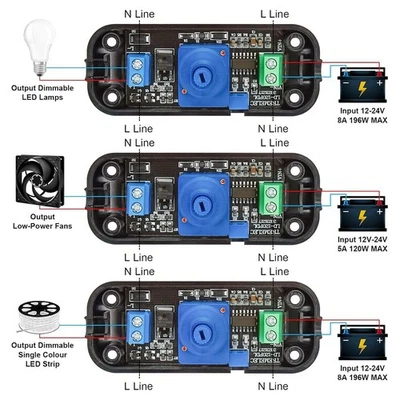 12V 24V Inline Dimmer Switch for LED Lights with Adjustable Frequency Control - Image 1 of 4