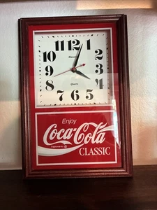 Orologio Analogico Quarzo Vintage Coca-Cola Hannover Cornice Legno Raro Funzionante Decorazione MCM - Foto 1 di 6