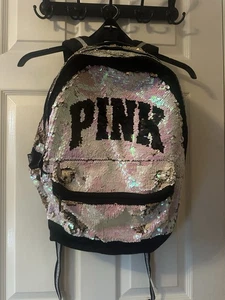 Victorias Secret PINK CAMPUS Backpack BLING SILVER GOLD SEQUINS- Never used - Picture 1 of 4