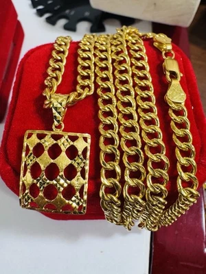 Pure Genuine 22K 916 Real Fine Gold Rectangle Necklace 18.5”/18” Inch 5mm 14.1g - Image 1 of 4