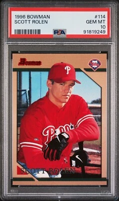 Tarjeta de novato Bowman 1996 #114 Scott Rolen Phillies clasificación PSA 10 gema como nueva poco pop Foto 1 de 2