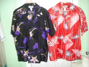TWO Impressive vtg Hawaiian mens shirts Black Red sz L Hukilau Fashions exc! - Picture 1 of 8