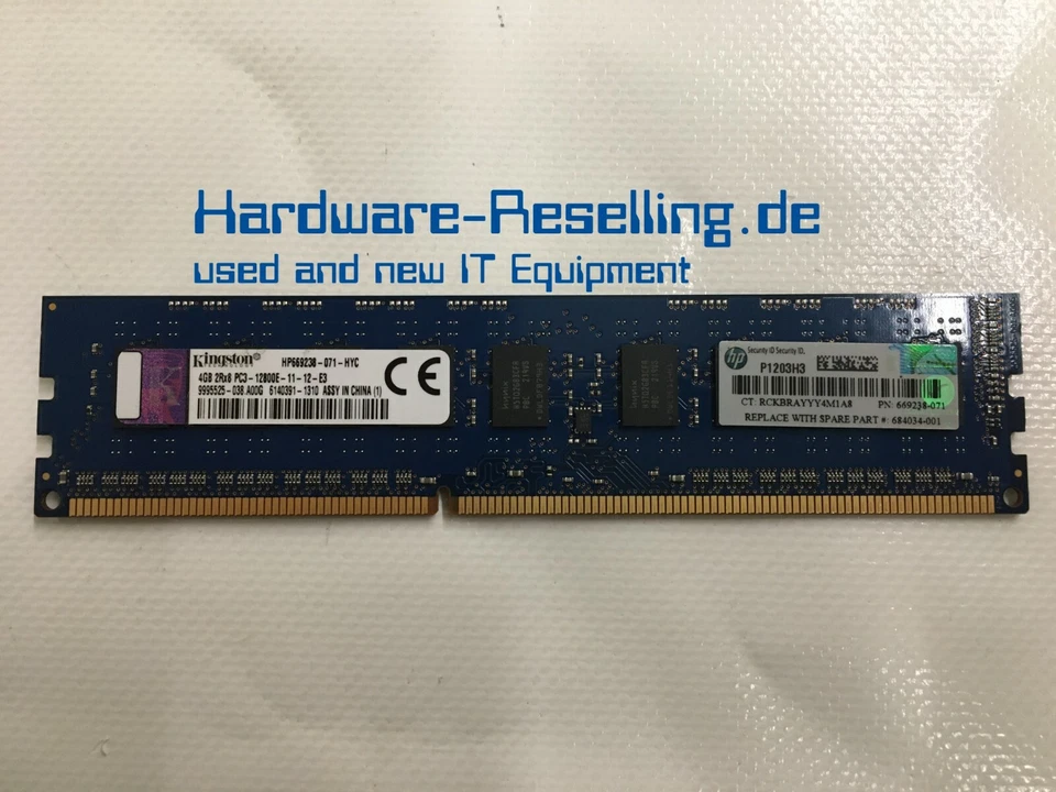 Kingston HP 4GB DDR3 2Rx8 PC3-12800E CL11 669238-071 - Photo 1/1