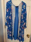 Lane Bryant 22/24 Cartigan Open Floral Blue Sheer Accents Mid Sleeve Pre-owned