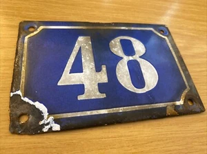 ORIGINAL ANTIQUE FRENCH BLUE ENAMEL HOUSE NUMBER Quarante-huit (48) - Picture 1 of 5