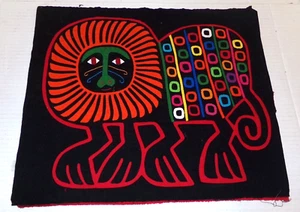 Vintage 70er Jahre Löwe handgenäht Mod Hippie Kunst Handarbeit 15x13 UNRAHMEN - Bild 1 von 7