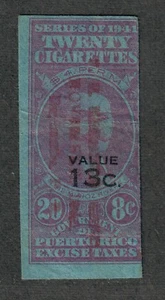 US Puerto Rico 1941 Cigarette Revenue 20 @ 8c, 13c o/p - Picture 1 of 2