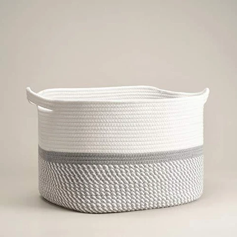 CHICVITA Square Cotton Rope Woven Basket with Handles For Books Magazines Toy Cover