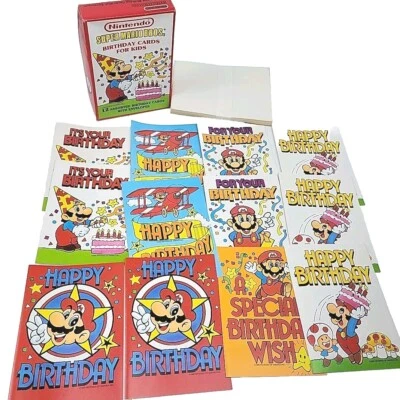 VTG Super Mario Bros Birthday Card Box Of 12 Assorted W/Envelopes Unused NEW NOS - Image 1 of 4