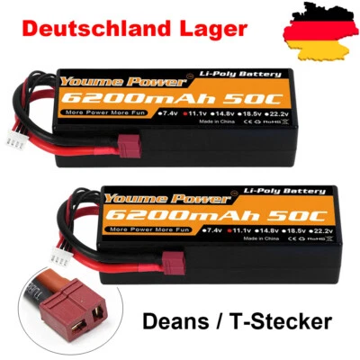 2 Stück Youme 3S 11,1V 6200mAh Deans T Hardcase Lipo Batterie für RC Drohne Auto - Bild 1 von 4