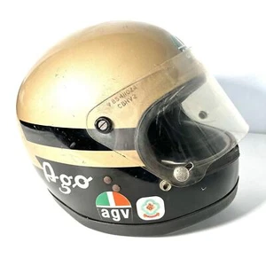 AGV Ago Replica Motorcycle Helmet Brown/Gold & Black Vintage 1977 Rare 58 Medium - Picture 1 of 11