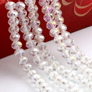 130 Stck. 6x8 mm Klar AB Rondelle Perlen - Facettiert Kristall Glas Zwischenring Perlen - Bild 1 von 9