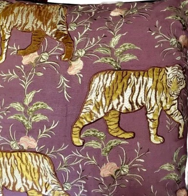 2 Bengal Tiger Brocade-style Pillow Covers 24” Sq. Satiny Embroidered Zip EUC - Image 1 of 4