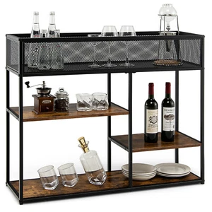 4-Tier Console Table w/Wire Basket Narrow Sofa Table w/Shelf Industrial Bookcase - Picture 1 of 10