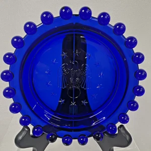 Imperial Glass Candlewick Cobalt Blue Eagle Ashtray 6 inch Round American RARE - Picture 1 of 18