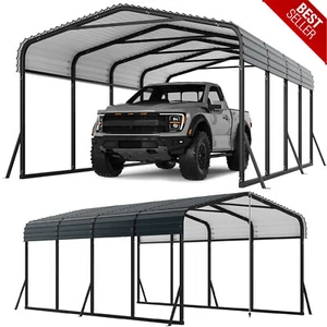 10'x15' Outdoor Carport Heavy Duty Metal Roof Carport Kit Garage for Car Pickup - Picture 1 of 11