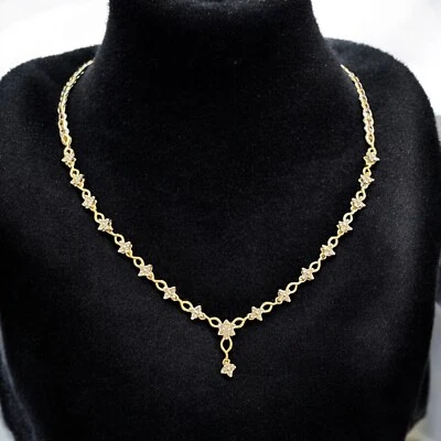 Exquisito Collar Tenis Diamantes Naturales Corte Brillante Redondo 1.12 Cts Oro 14K Foto 1 de 4