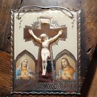OLD VINTAGE MARY JESUS CRUSIFIX RELIGIOUS CUT GLASS WALL HANGING