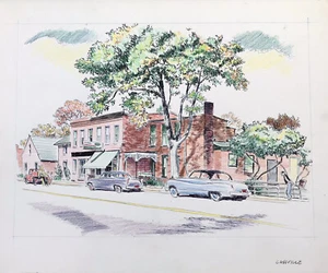 Ilustración artística original de colección de lápices de colores StreetScape Cassville Wisconsin - Imagen 1 de 13