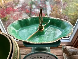 Vintage Calif USA 807 Pottery 2 Divided Serving Dish Green/Gold Trim - Picture 1 of 6