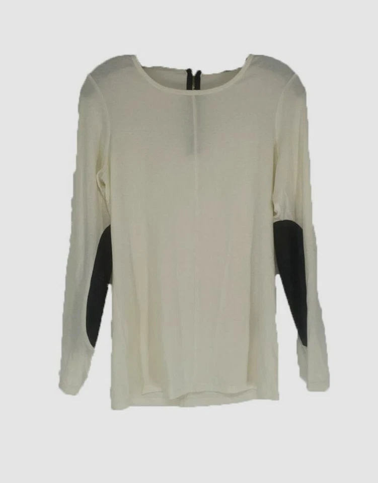 Top para mujer Neiman Marcus marfil liso manga larga imitación cuero talla mediana $190 Foto 1 de 1