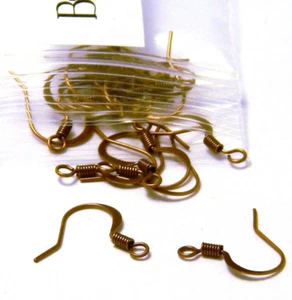 50 Antique Copper Flat Fishhook Hook Earring Findings With Coil & Open Loop Ring - Picture 1 of 1