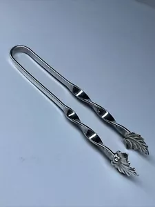 Handmade Arts & Crafts Sugar Tongs - 925 Sterling Silver Twisted Leaf Pattern - Picture 1 of 6