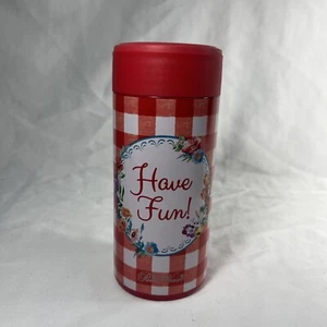 The Pioneer Woman 12 Oz Stainless Steel Red Gingham Have Fun Slim Can Koozie - Picture 1 of 7
