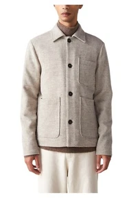 ELVINE Men's Wool Jacket Undyed Plaid Chevron Pattern Beige Art RHETT  - Picture 1 of 9