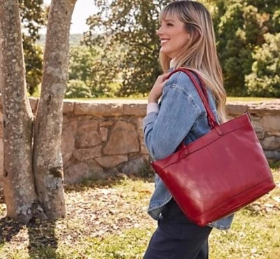 Patricia Nash Convertible Leather Mallory Tote Red Bag B000587 - Image 1 of 4