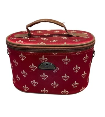 American Flyer Red Fleur De Lis Cosmetic Toiletries Train Case Travel Bag - Image 1 of 4