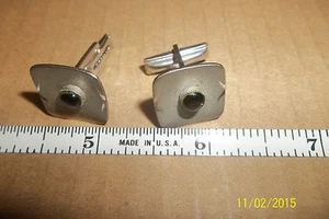 CUFFLINK - STERLING SILVER ETCHED Quality Mens VINTAGE Jewelry oval hematite - Picture 1 of 5