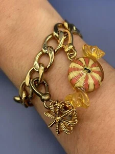 Juicy Couture J Logo Heart Gold Tone Crown & Candy Charms Toggle Clasp Bracelet - Picture 1 of 15