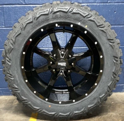 4 20x10 Moto Metal MO970 Black Wheels 33" MT Tires 5x5.5 Dodge Ram 1500 Classic - Image 1 of 3