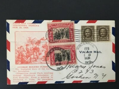 GEORGE ROGERS CLARK, 1929 # 651 First Day of Issue canc. Vincennes, Indiana, SHO - Image 1 of 2