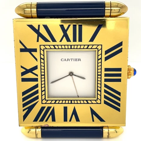 Cartier Vintage Desk Folding Alarm Quartz Travel Clock with box Cover