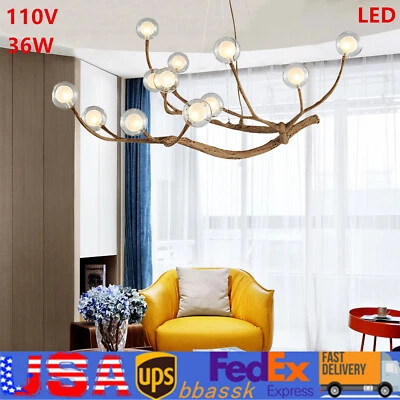 Lámpara de araña retro LED bola de vidrio rama de árbol colgante burbuja de vidrio pantalla 36W Foto 1 de 4